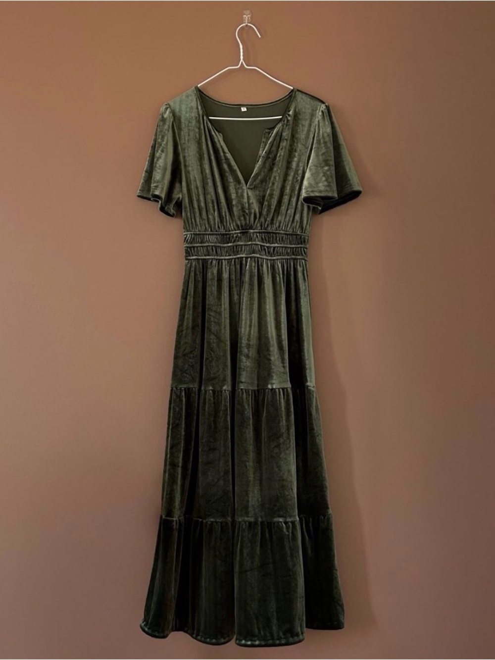 & Other Stories Dark Olive Velvet Maxi Dress